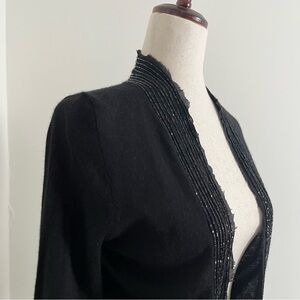 Classic Y2K 00s Black Beaded Wool Cashmere Cardigan Glam Preppy